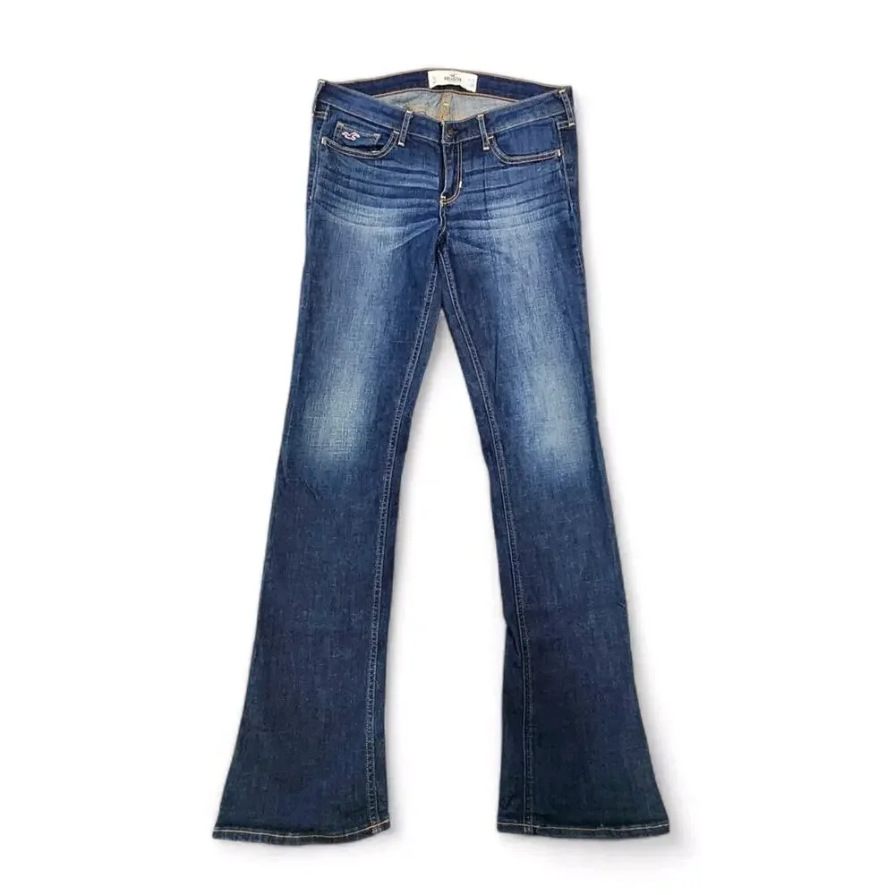 Hollister Bootcut Jeans Low Rise Dark Was Bkue Denim Womens Size 29 Long - Picture 1 of 10